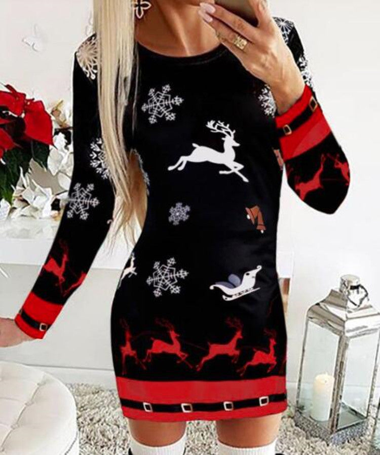 Digital Positioning Printing Long Sleeve Slim Fit Skirt