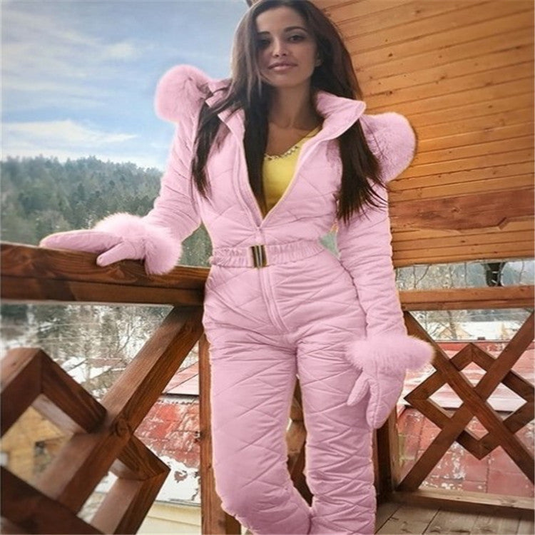 Winter Outdoor Fashion Ski Suit Coat Hoodie Outdoor Sports Jumpsuit Zipper Female Ski Suit