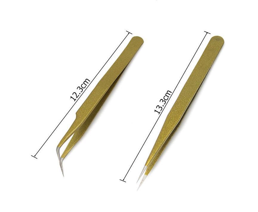 Professional Quality Curved Straight Tweezers Stainless Steel False Eyelashes Extension Makeup Tools Gold Tweezer