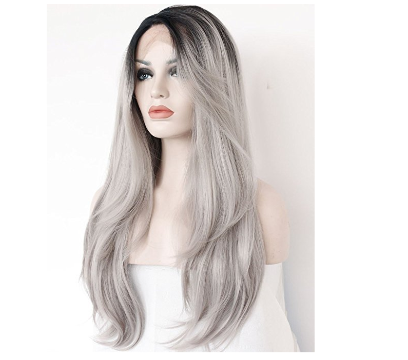 Grey hand hook lace wig