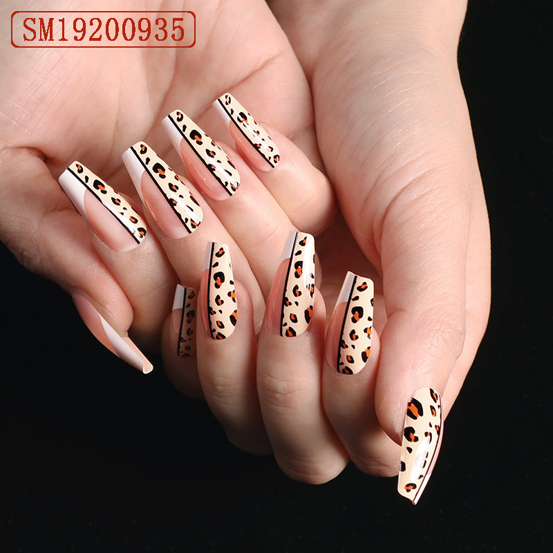 Boxed Nail Art New Finished Nail Piece French Leopard Print Ballet Fake Nail Patch Nail Removable Wearable