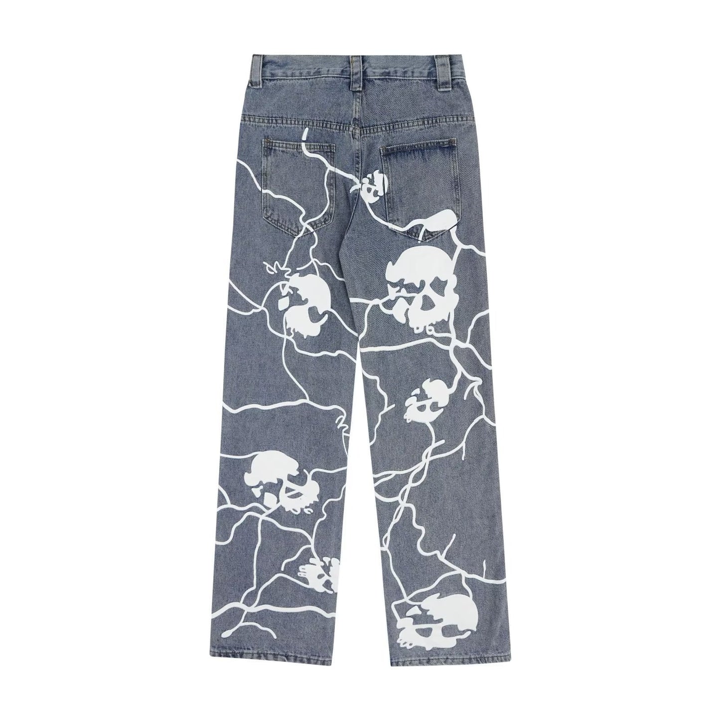 Lightning Skull Washed Denim Trousers