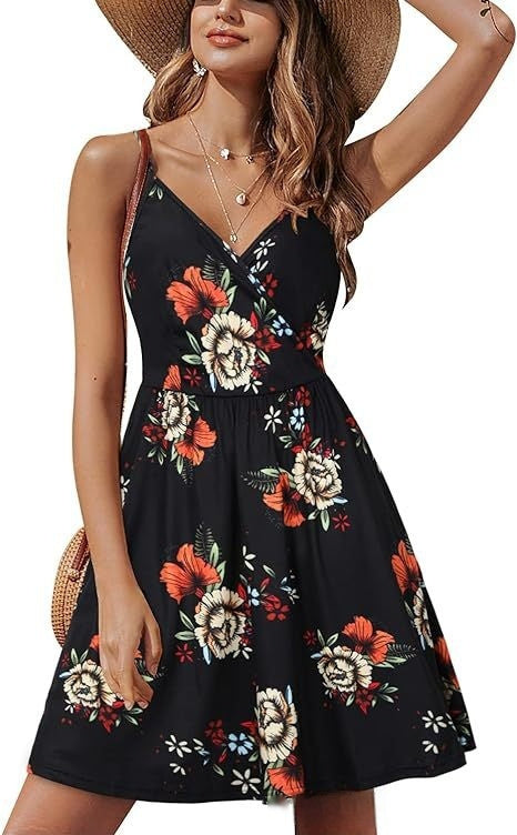 Sexy V-neck Strap Beach Skirt Dress Pocket