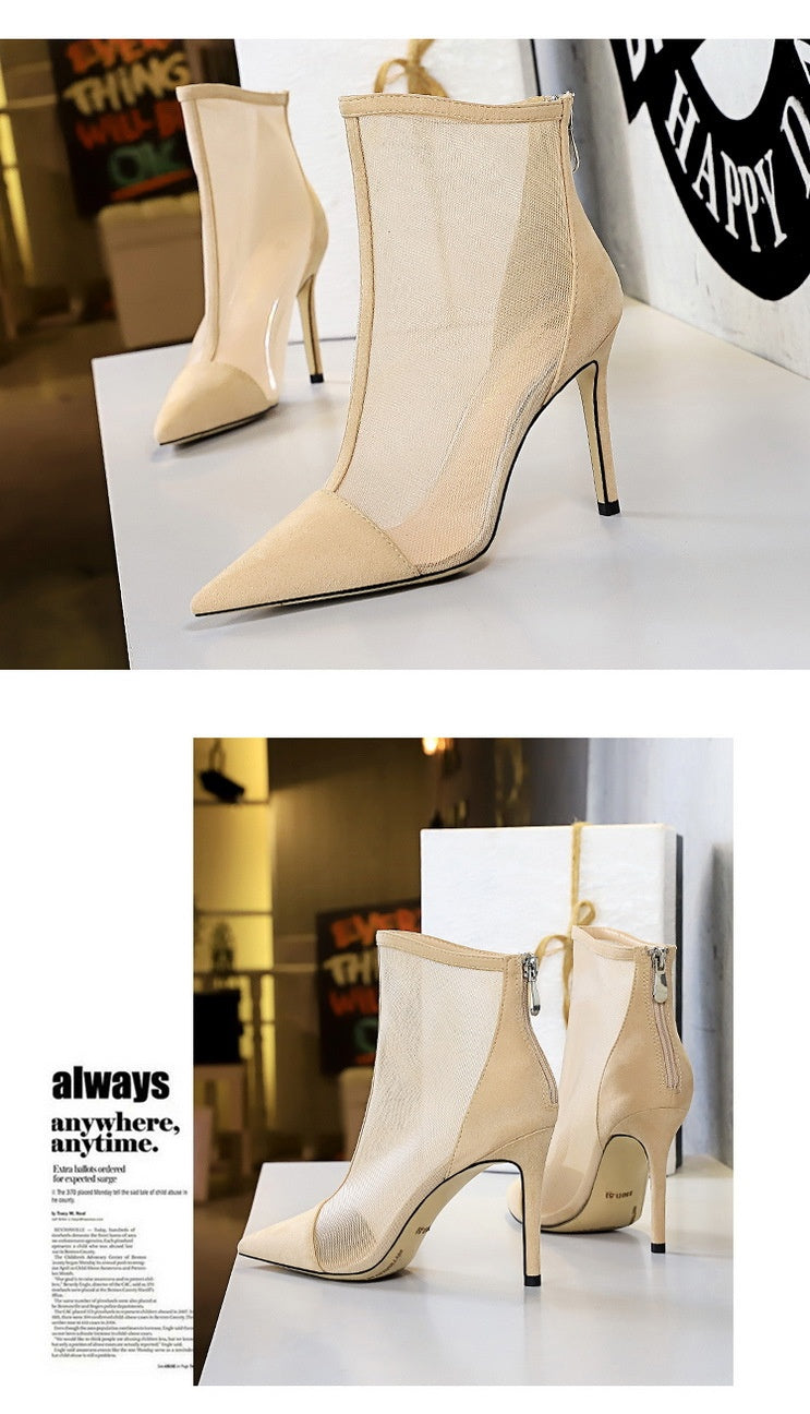 Sexy Nightclub Slimming Perspective Mesh Hollow High Heels