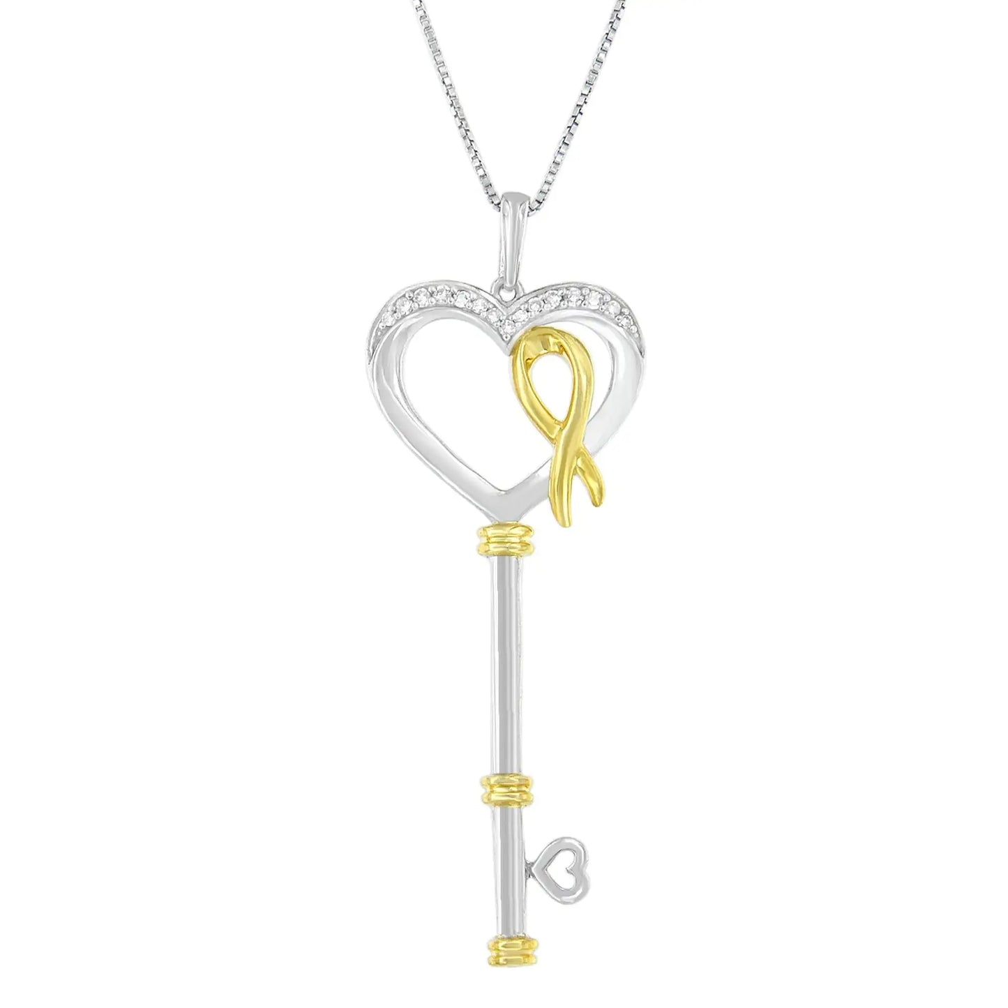 10k Two-Tone Gold-Plated Sterling Silver 1/10 ct TDW Round Cut Diamond Key to My Heart Pendant Necklace (H-I, I1-I2) - Image #1