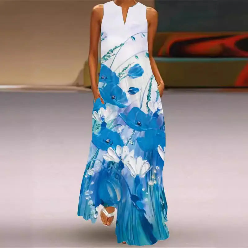 Spring And Summer Fashion Printed Pocket Long Dress - Image #2