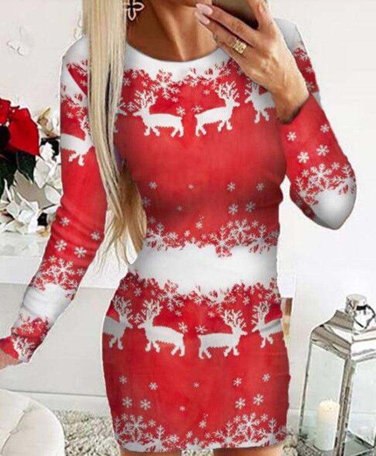 Digital Positioning Printing Long Sleeve Slim Fit Skirt