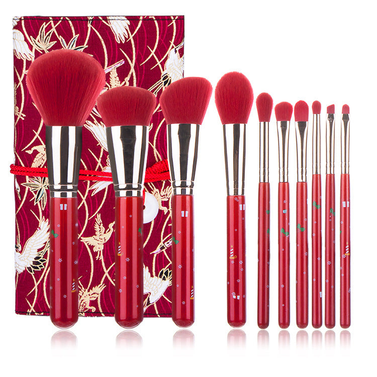 Christmas Portable Makeup Brush With Red Handle