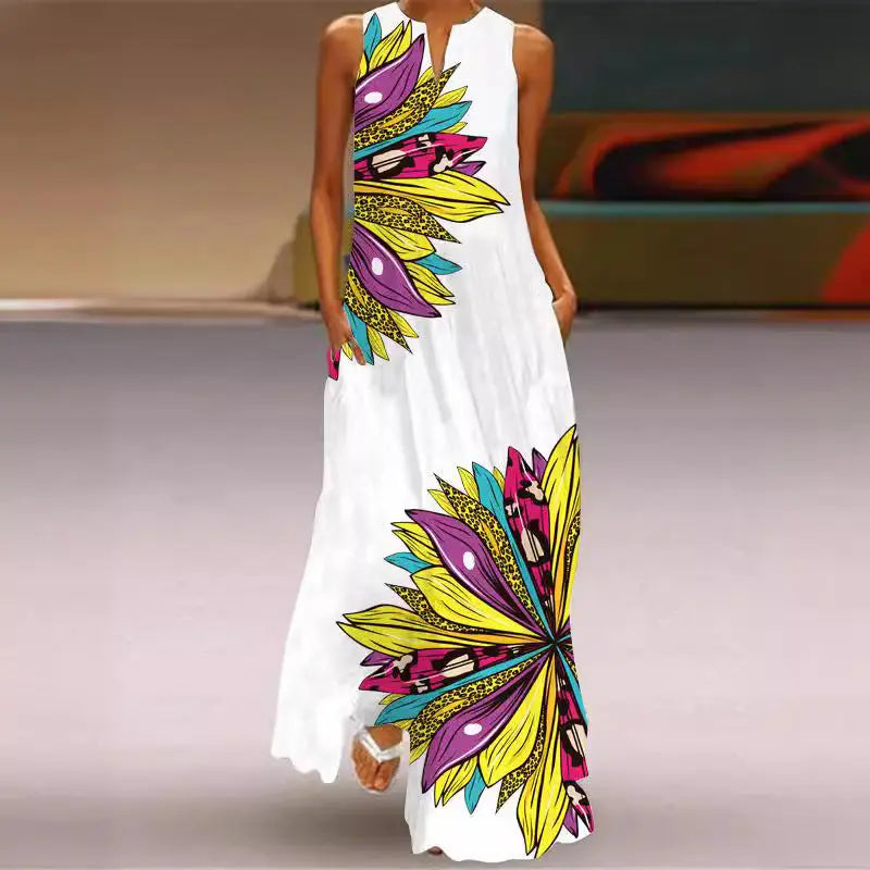 Spring And Summer Fashion Printed Pocket Long Dress - Image #3