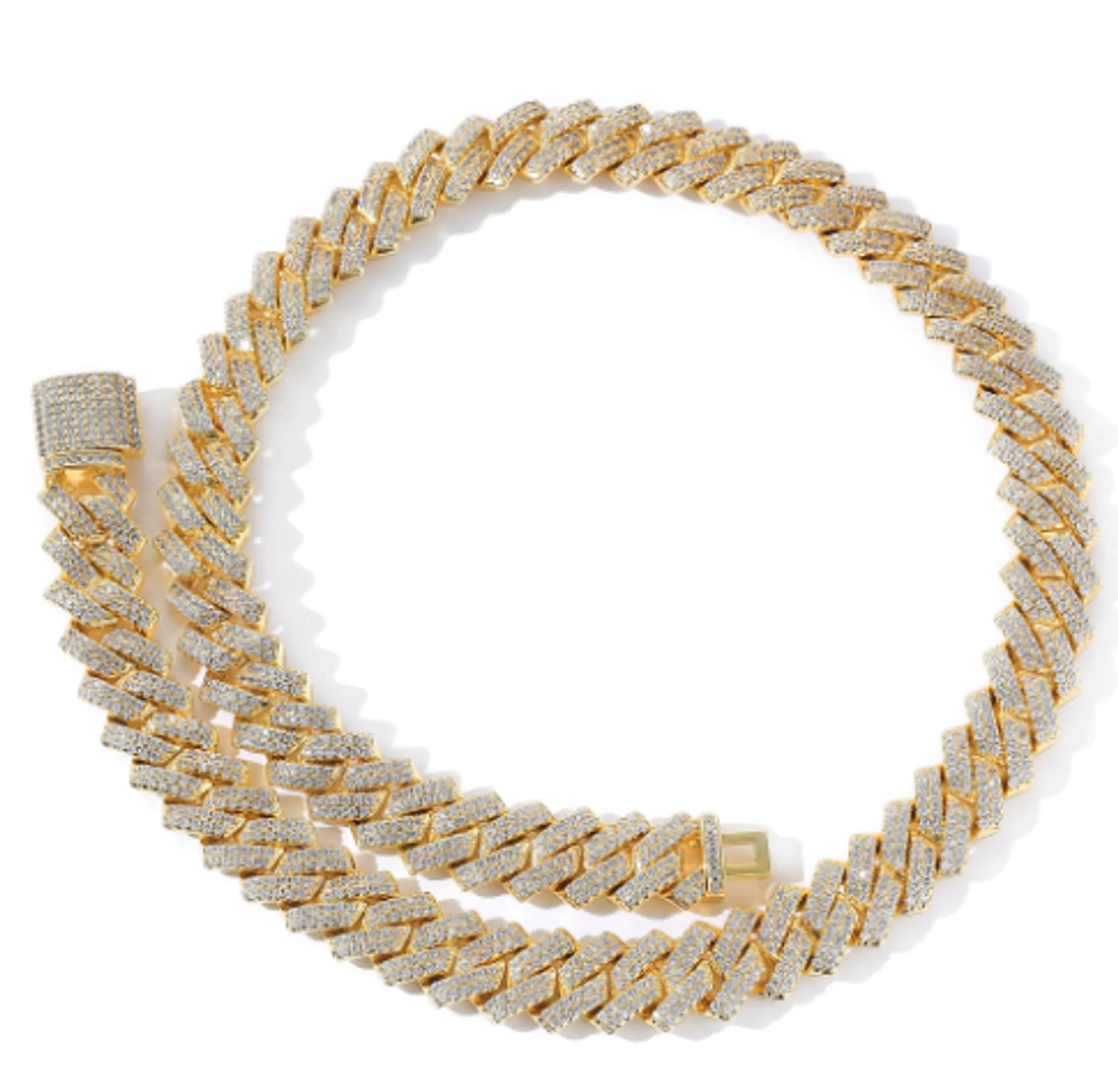 18K White/Gold Iced Cuban Bracelet