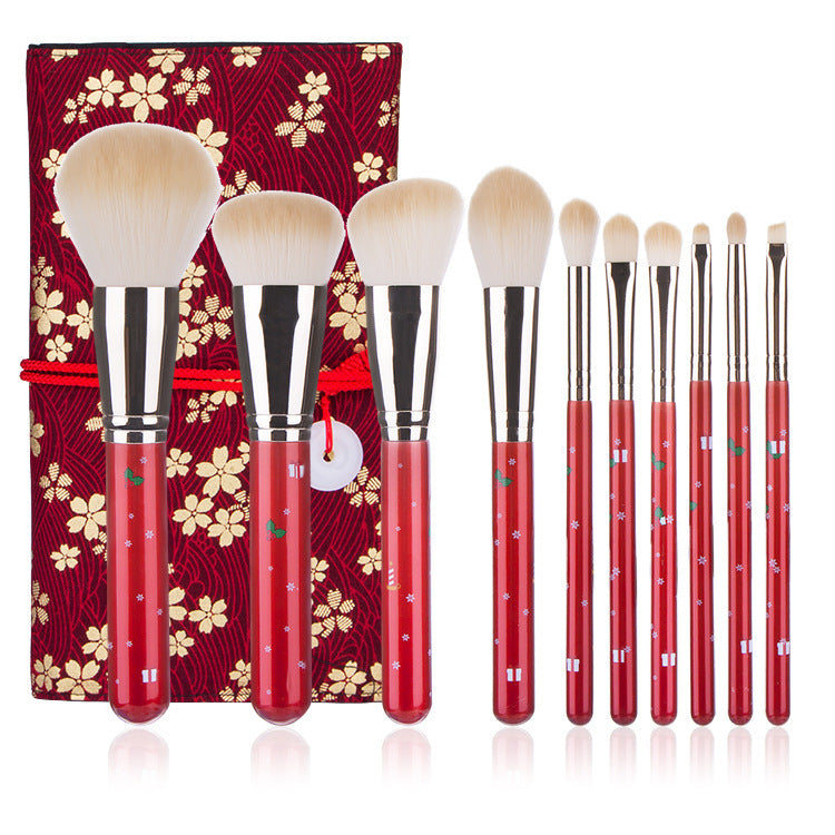 Christmas Portable Makeup Brush With Red Handle