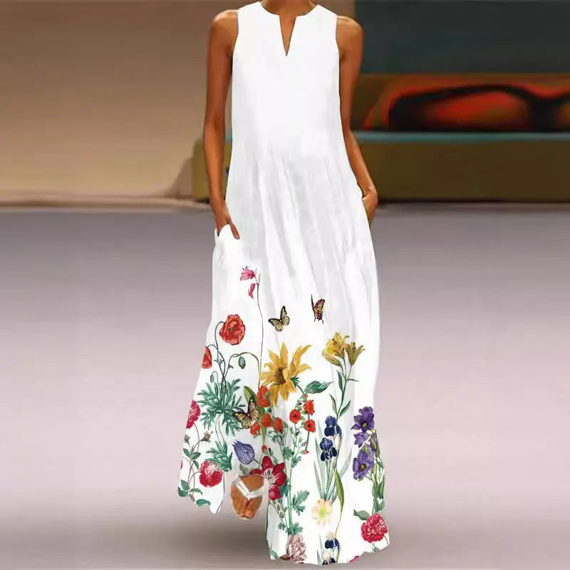 Spring And Summer Fashion Printed Pocket Long Dress - Image #4