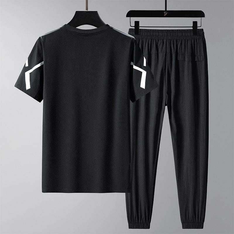 Summer Ice Silk Short Sleeve Trousers Casual Sports Suit