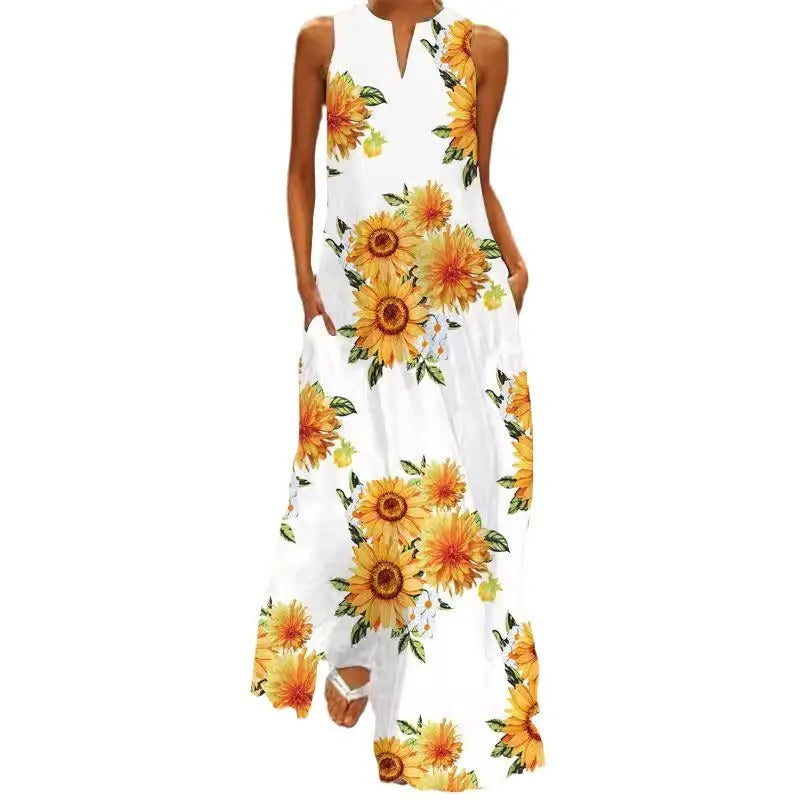 Spring And Summer Fashion Printed Pocket Long Dress - Image #5