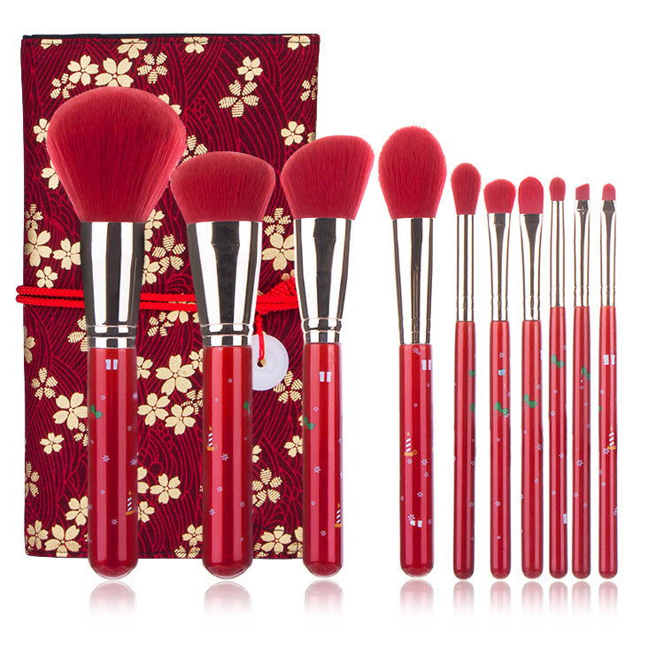 Christmas Portable Makeup Brush With Red Handle