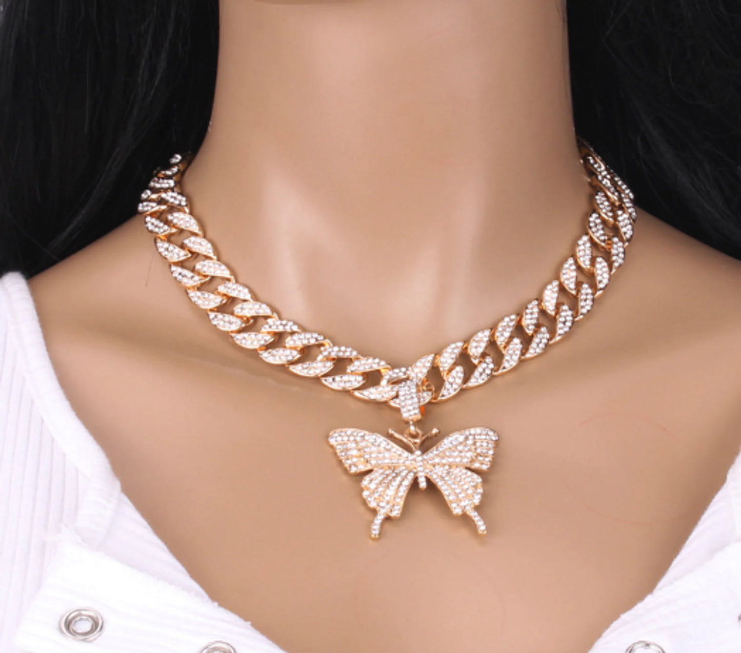 Iced Out 18K White/Gold Plated Butterfly Cuban Chain