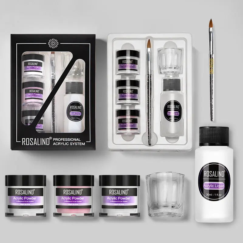 Nail Powder Acrylic System Kit Professional Nail Art Tool Set Contain Glass Cup Acrylic Liquid Extention Carving Manicure - Image #1