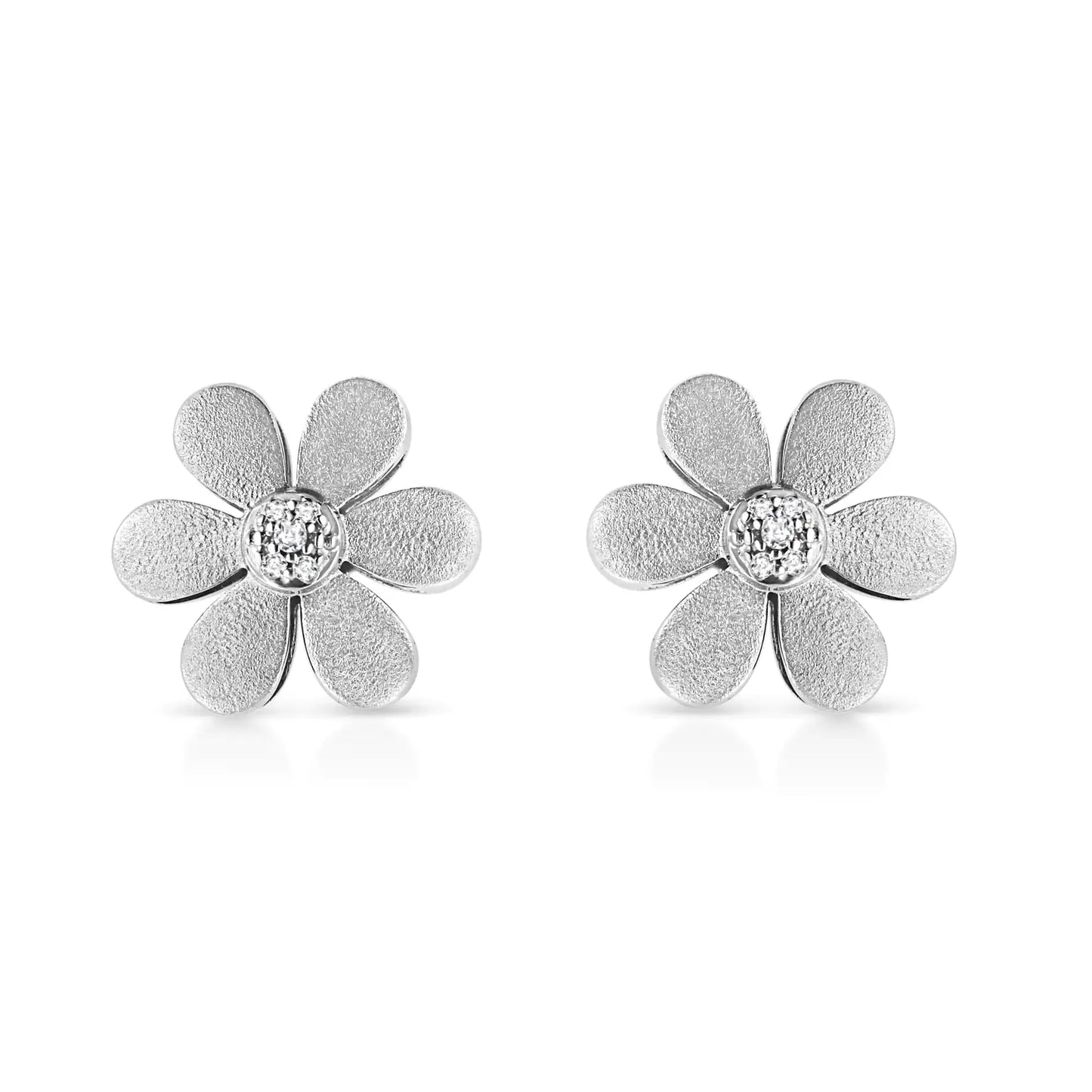 Matte Finished .925 Sterling Silver Diamond Accent Flower Hoop Stud Earring (I-J Color, I1-I2 Clarity) - Image #1