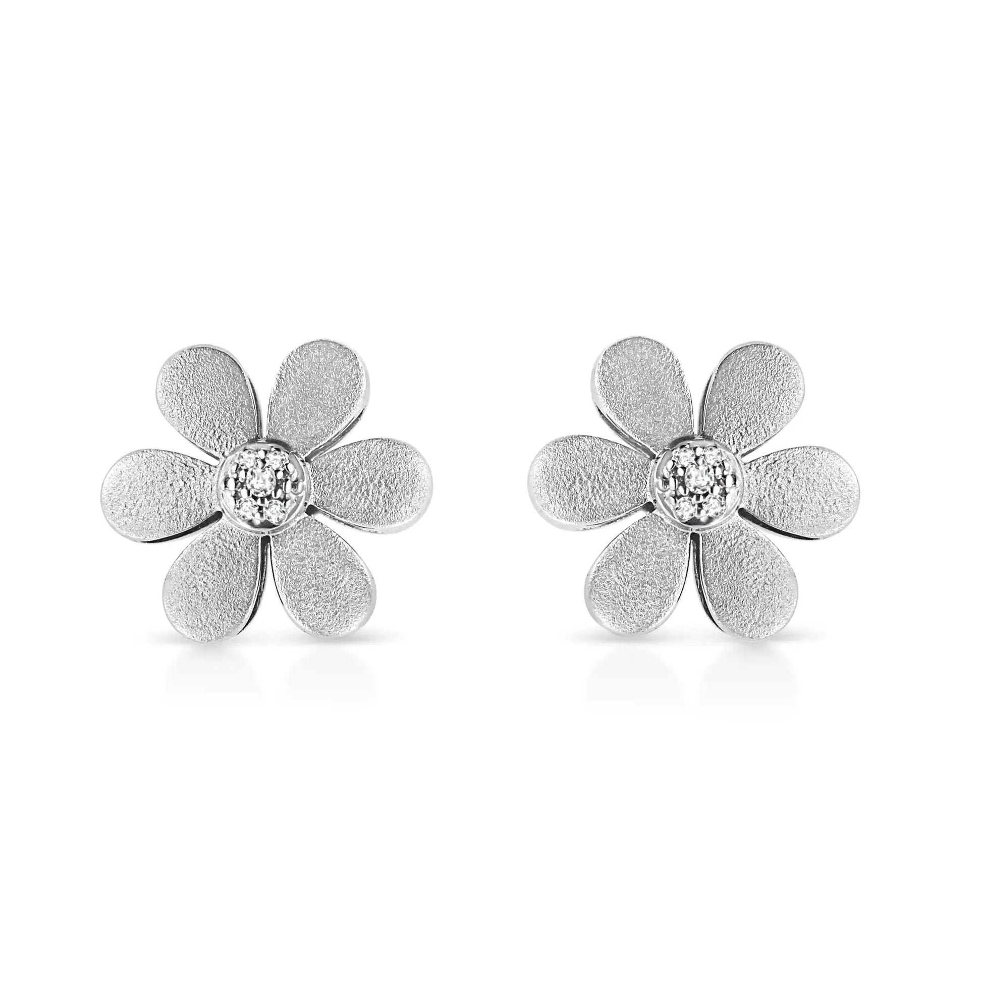 Matte Finished .925 Sterling Silver Diamond Accent Flower Hoop Stud Earring (I-J Color, I1-I2 Clarity) - Image #1