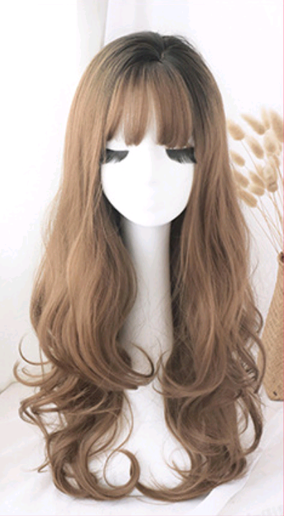 Fashion big wavy long curly pear flower air bangs chemical fiber wig headgear