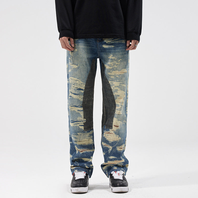 Washed Printed Straight Personality Street Fashionable Denim Trousers