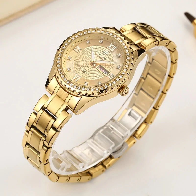 WWOOR Diamond Women's Fashion Dress Gold Quartz Watch