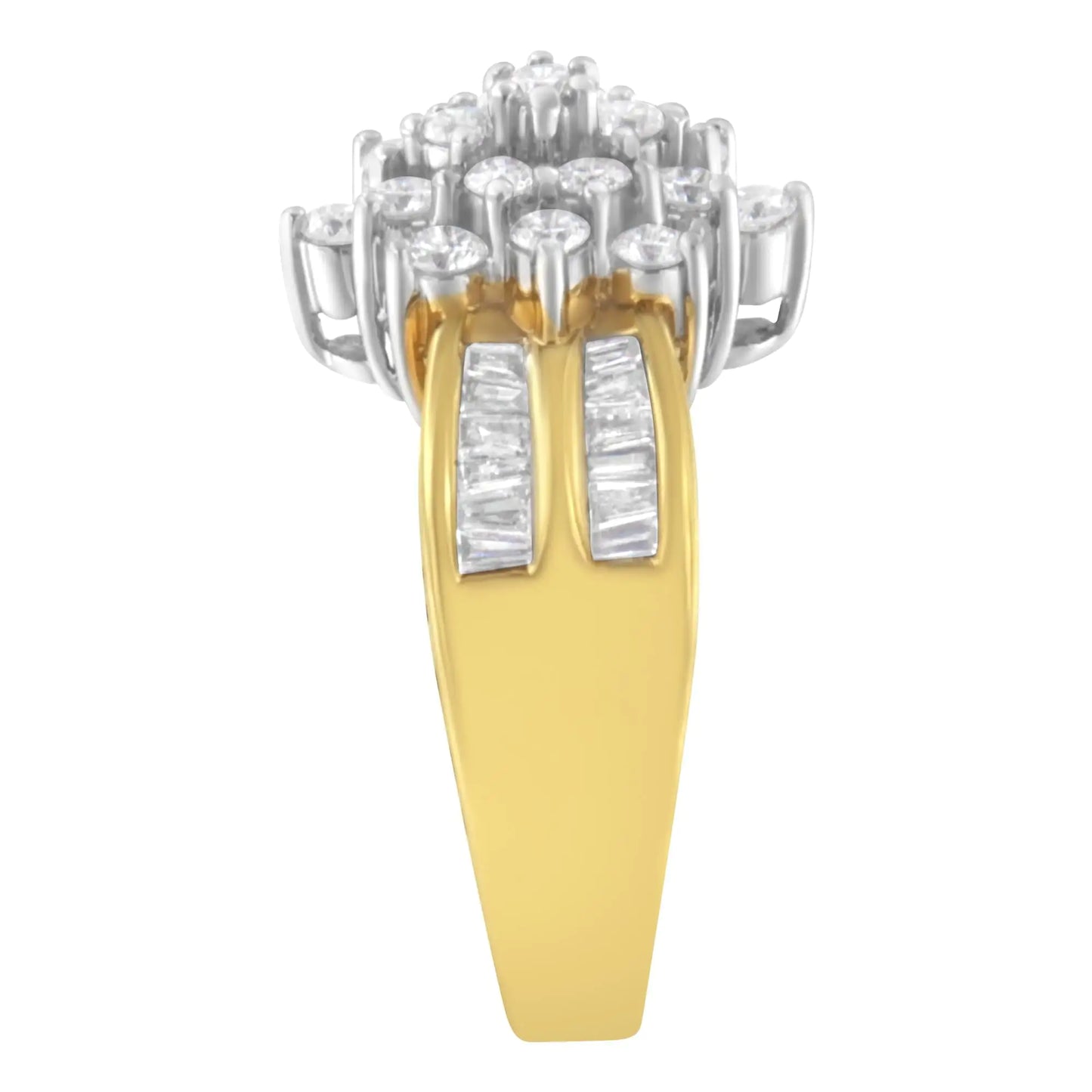 10K Yellow Gold 1.0 Cttw Marquise Composite Diamond Cluster Cocktail Ring (H-I Color, SI2-I1 Clarity)