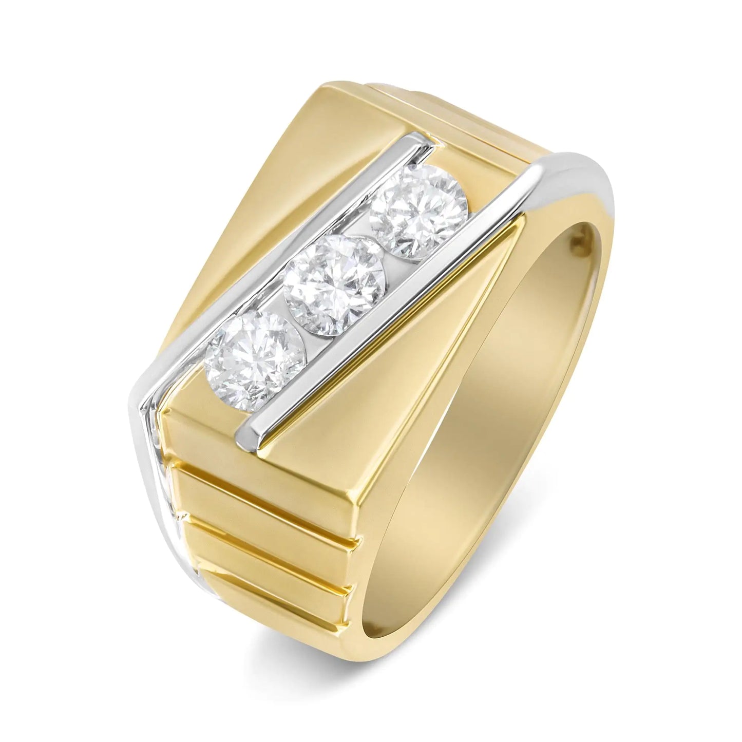 Gents 14K Yellow and White Gold 1.00 Cttw Channel Set Round-Cut Diamond 3 Stone Band Ring (G-H Color, SI1-SI2 Clarity)