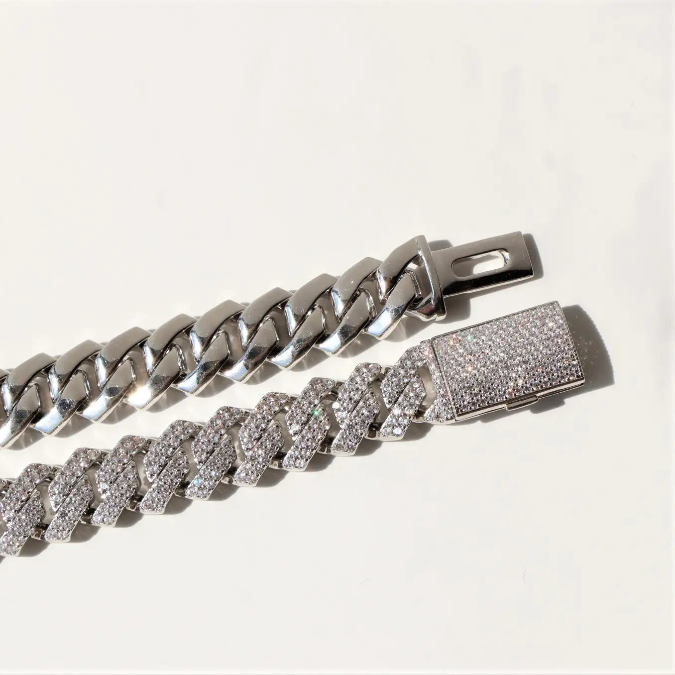 Diamond Prong Cuban Chain in White Gold