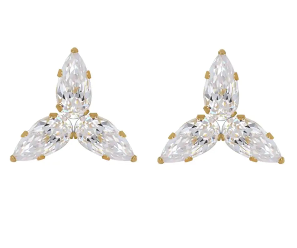 14k Gold Dainty Cubic Zirconia Cluster Stud Earrings