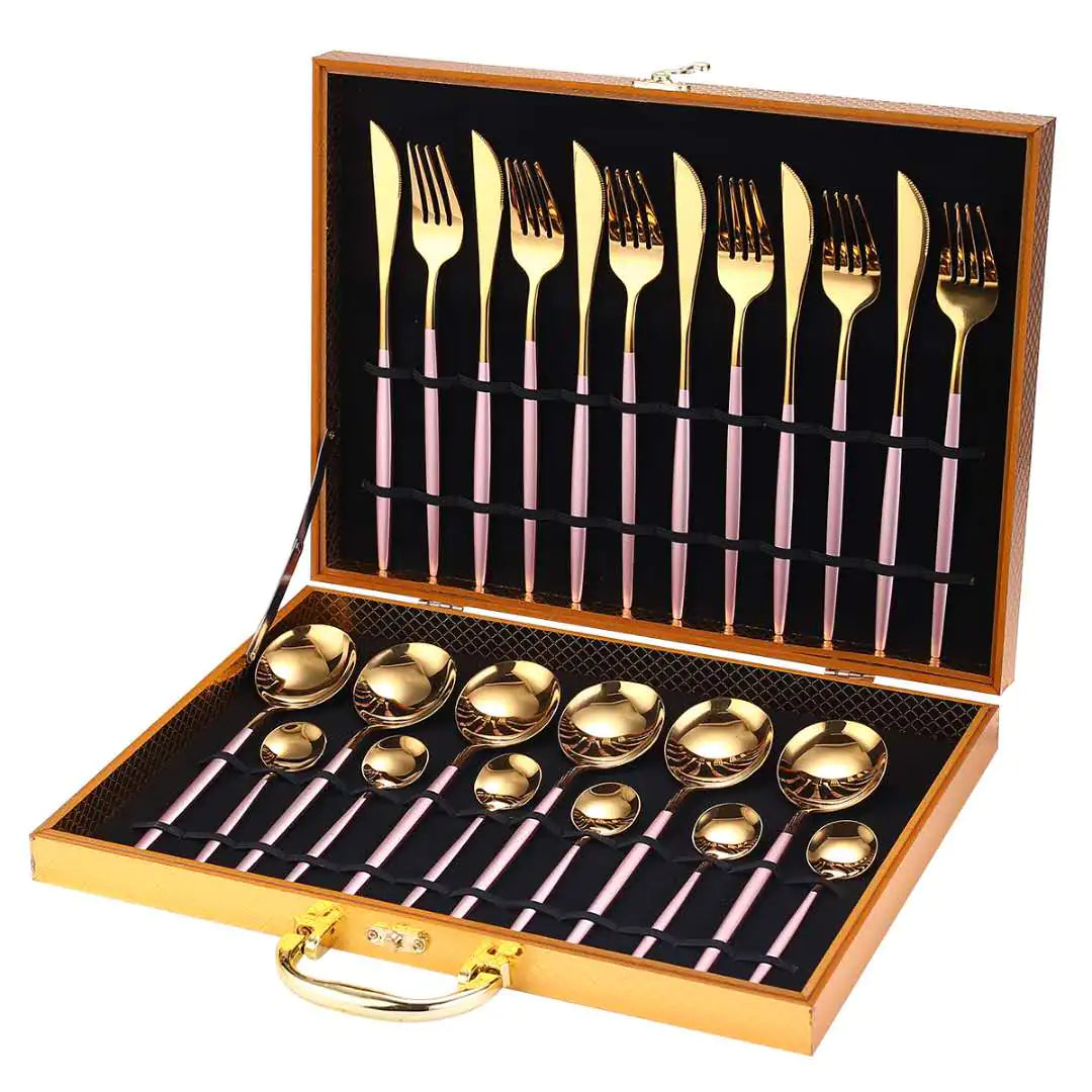 24pcs Gold Stainless Steel Cutlery Set