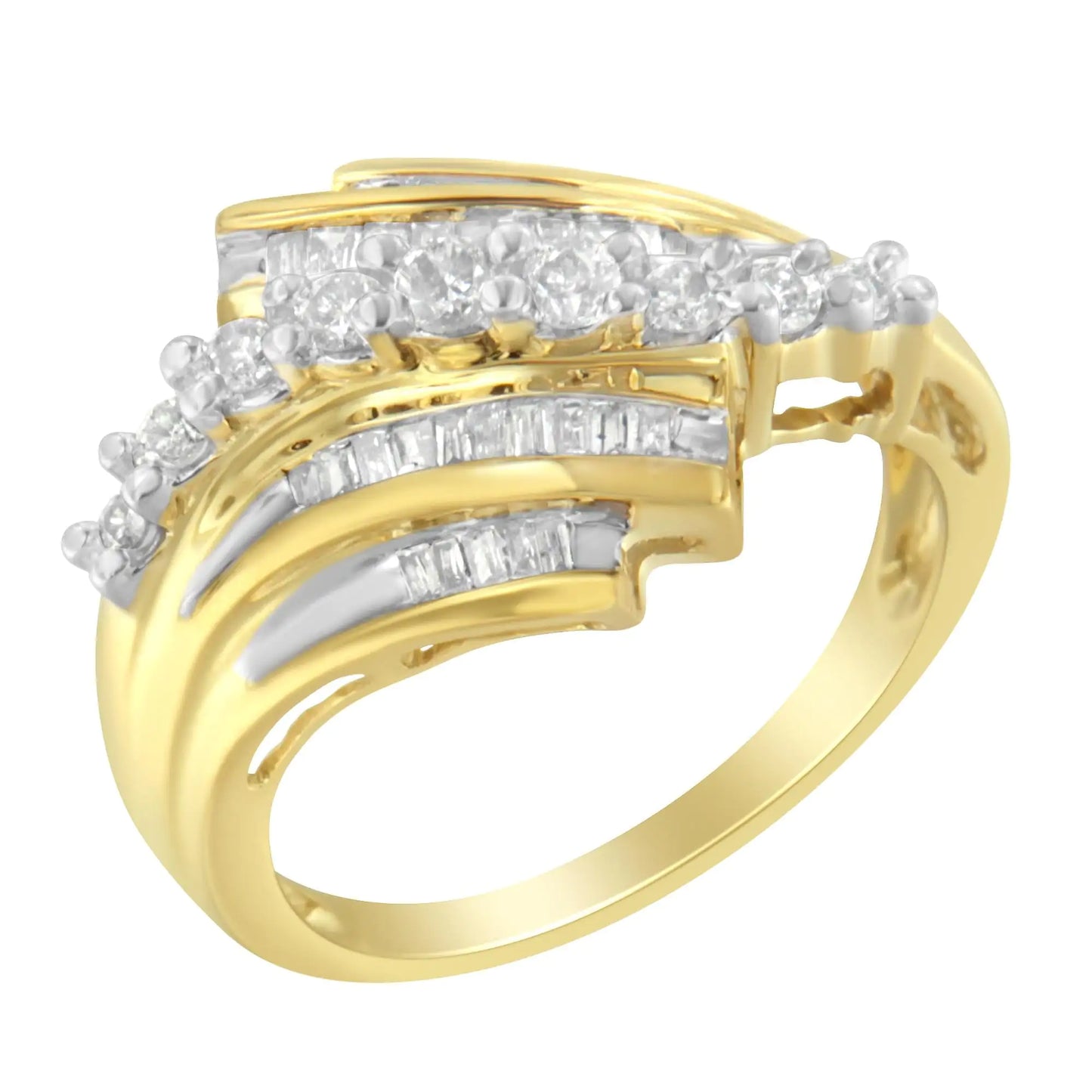 10K Yellow Gold Round and Baguette Diamond-Cut Ring (1/2 Cttw, I-J Color, I1-I2 Clarity)