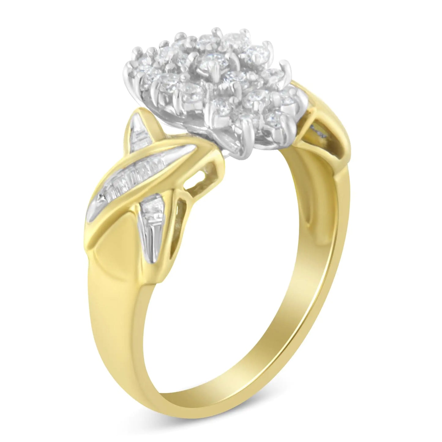 10K Yellow Gold Round And Baguette-Cut Diamond Ring (1/2 Cttw, H-I Color, I1-I2 Clarity)