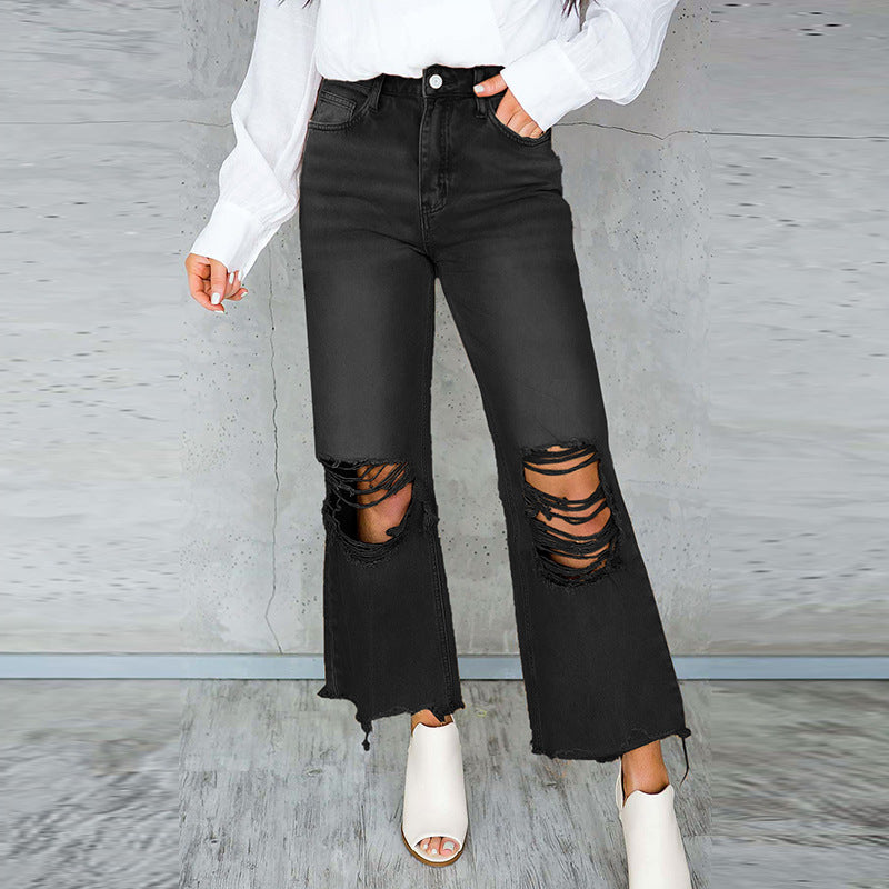 Women's Ripped Jeans Washed High Waist