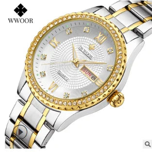 WWOOR Diamond Women's Fashion Dress Gold Quartz Watch