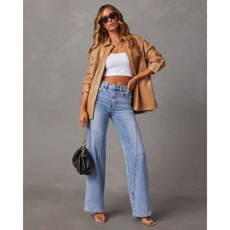 Casual Patchwork Women's Wide Leg Jeans