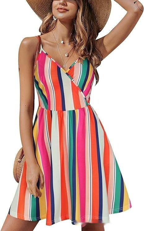 Sexy V-neck Strap Beach Skirt Dress Pocket