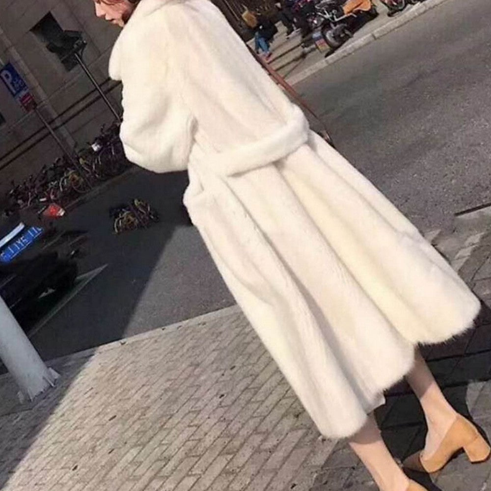 Faux Fur Long Solid Jacket White Black