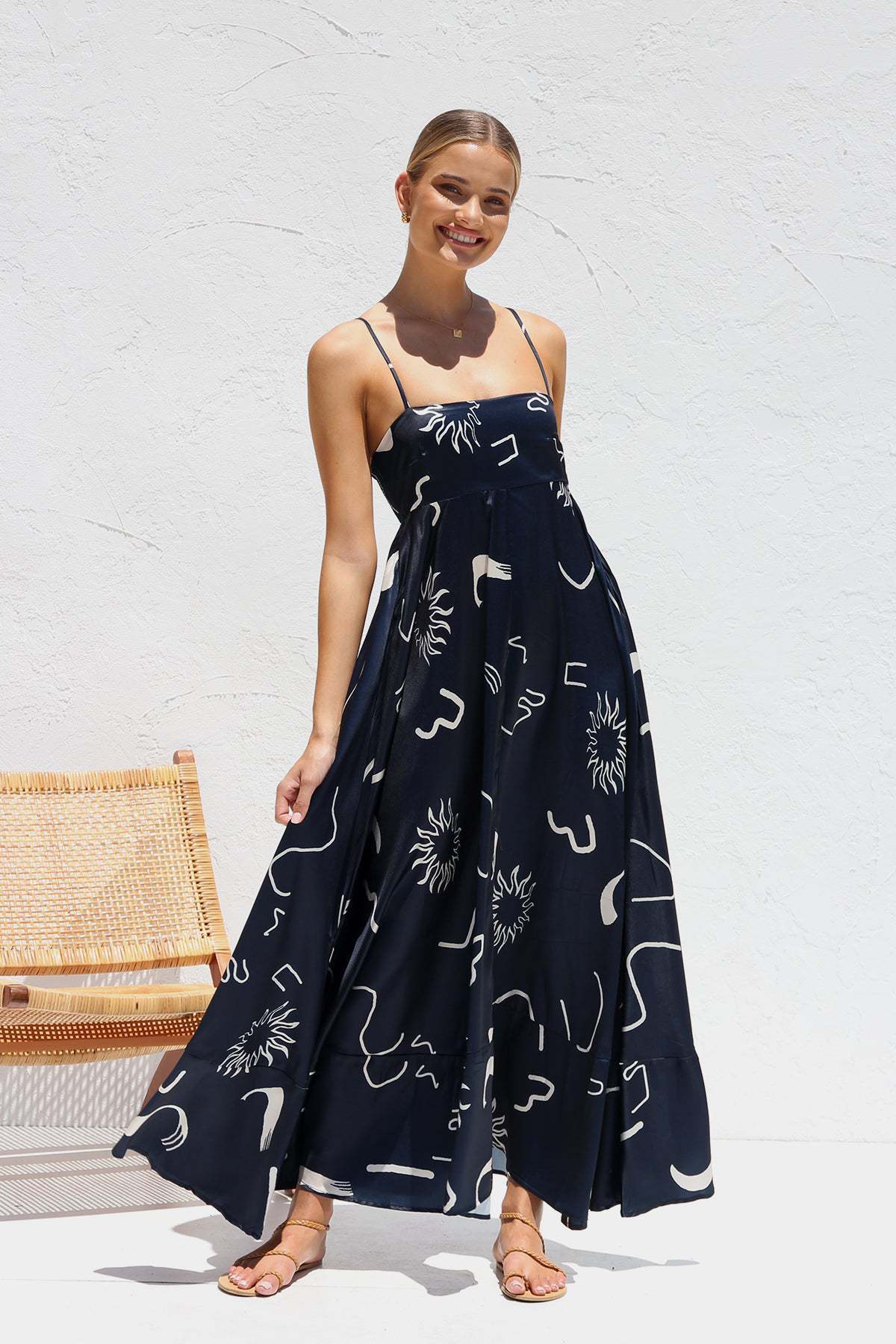 Summer Fashion Printed Backless Sling Dress