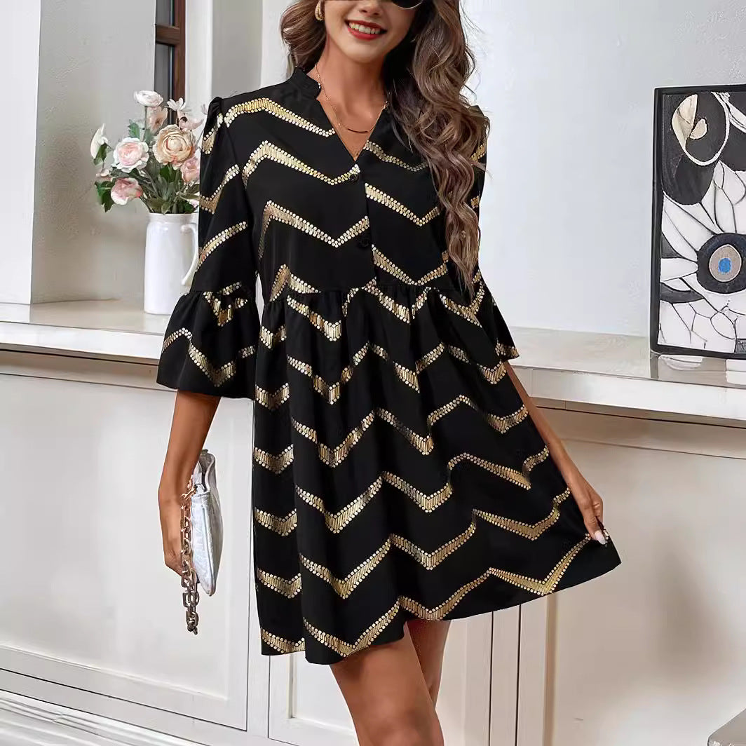 Women's V-neck Casual Printed Dress