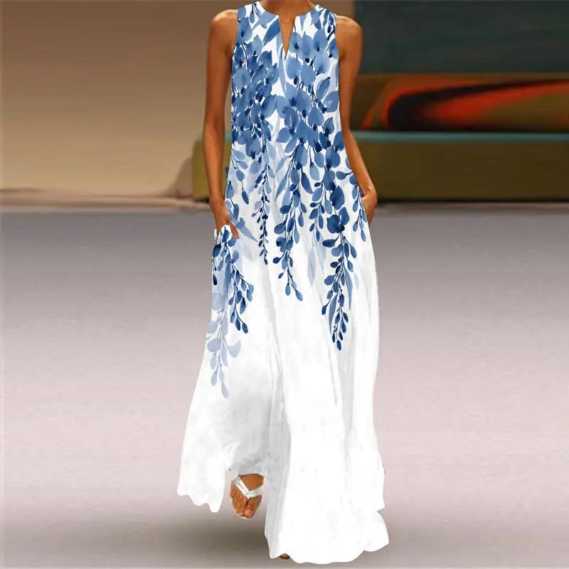 Spring And Summer Fashion Printed Pocket Long Dress - Image #1