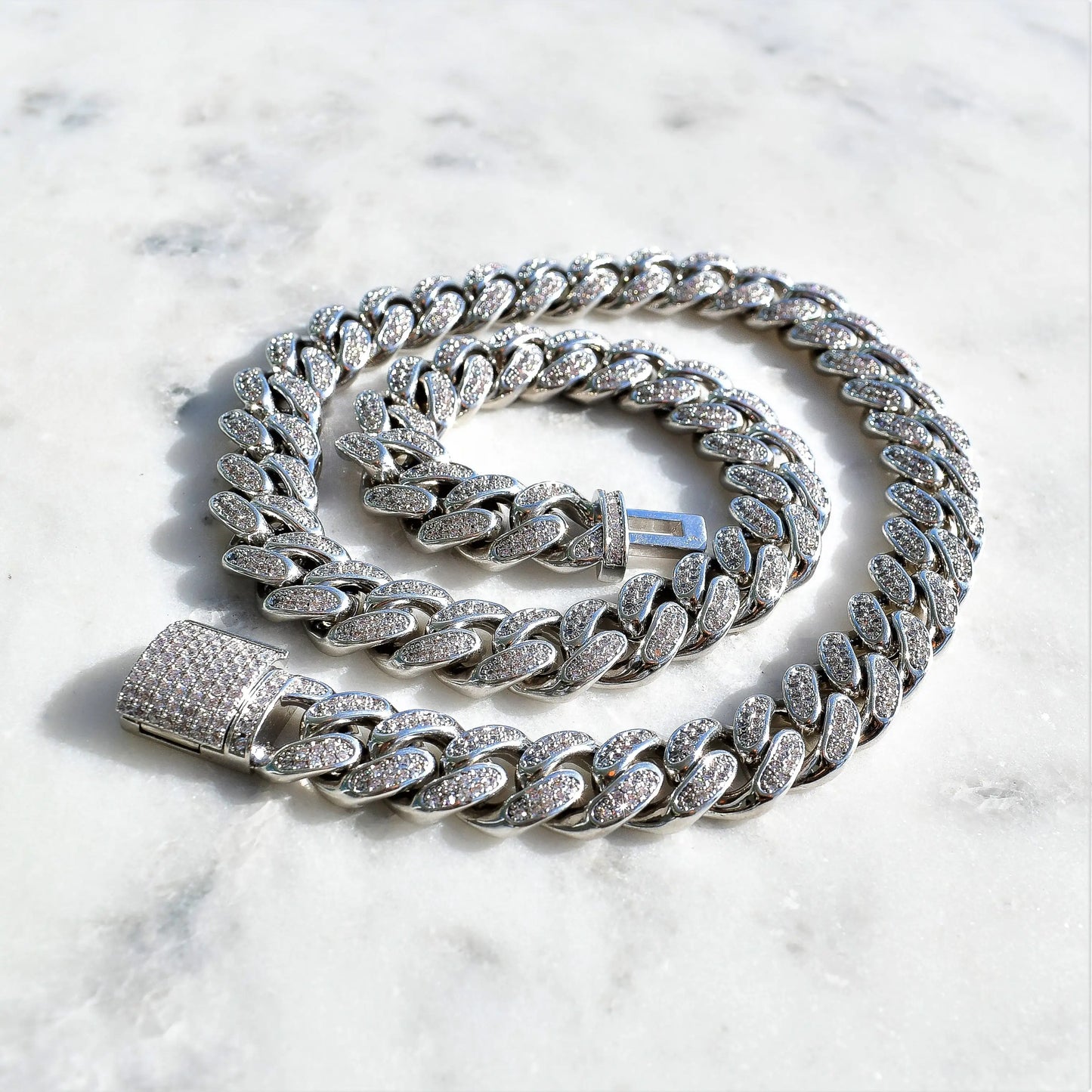 12mm Diamond Cuban Bracelet in White Gold