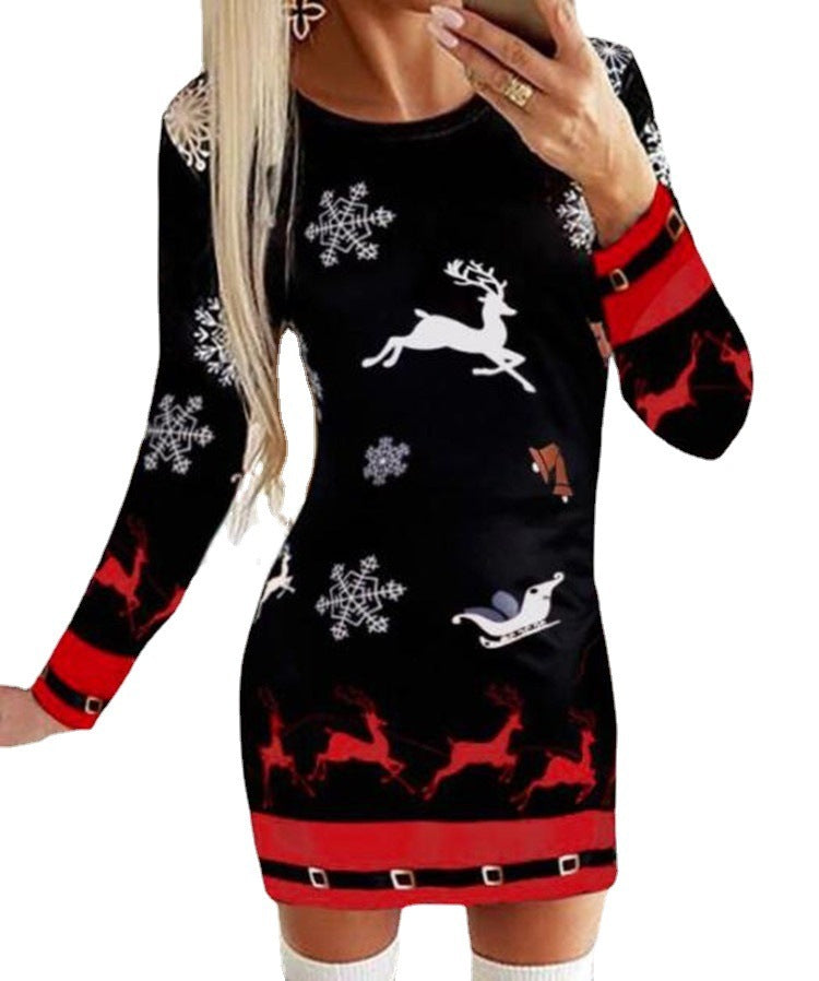 Digital Positioning Printing Long Sleeve Slim Fit Skirt