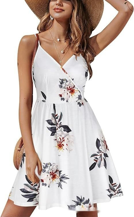 Sexy V-neck Strap Beach Skirt Dress Pocket