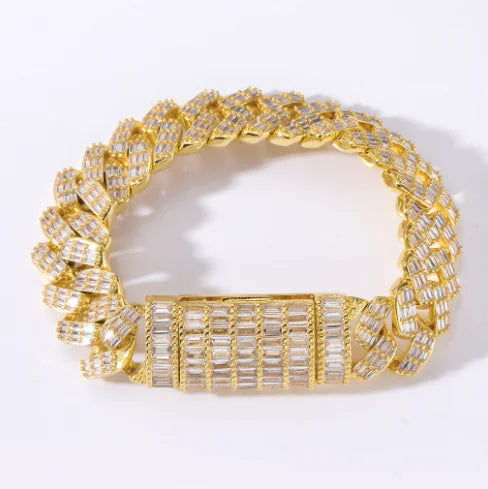 16mm Baguette Cuban Bracelet in Gold