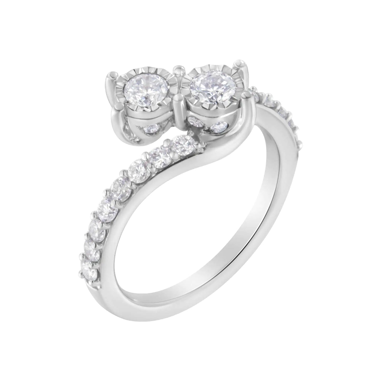 10K White Gold Two-Stone Miracle-Set Diamond Bypass Ring (1 Cttw, H-I Color, I1-I2 Clarity)