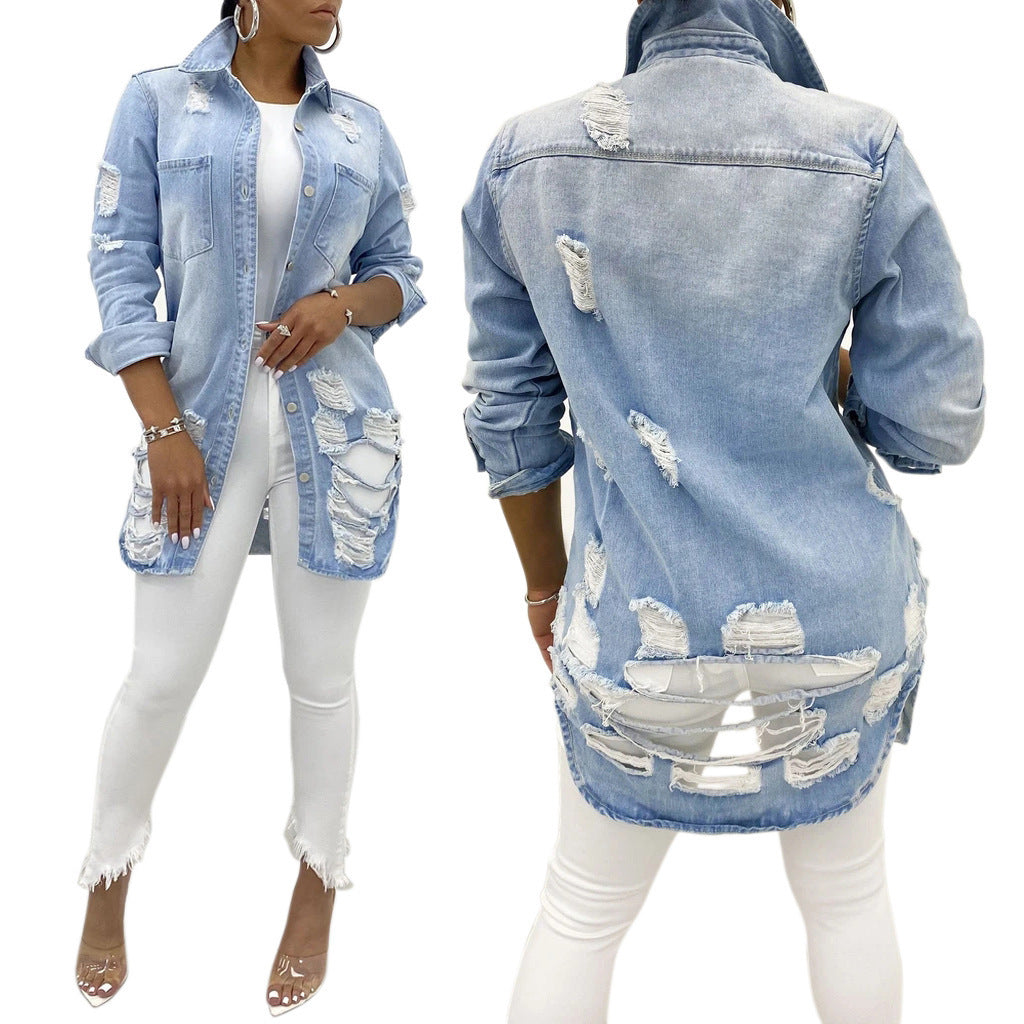 AliExpress Cross-border Denim Jacket Ripped Sexy