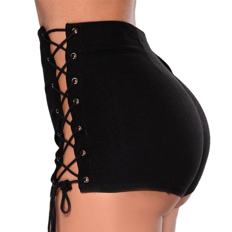 Women's Side Bandage High Waist Denim Shorts