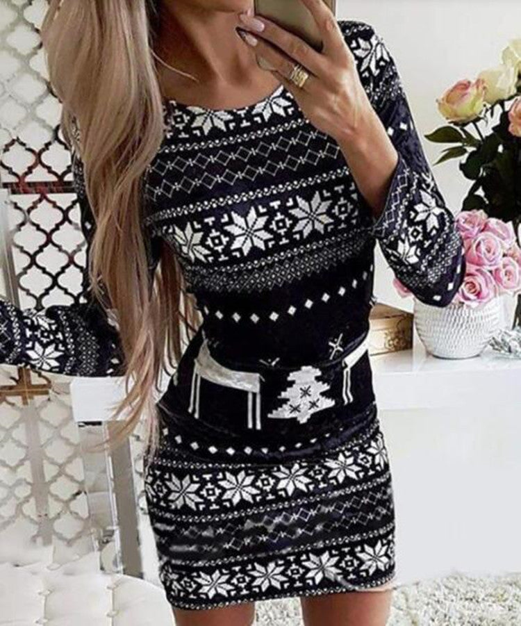 Digital Positioning Printing Long Sleeve Slim Fit Skirt