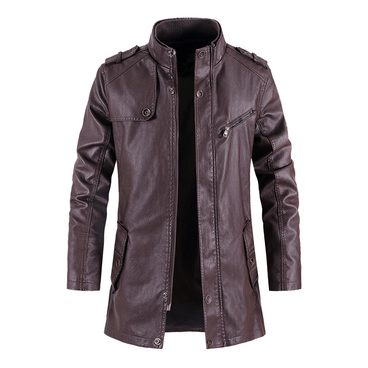 Men's Fashionable Standing Collar Plush Leather Jacket